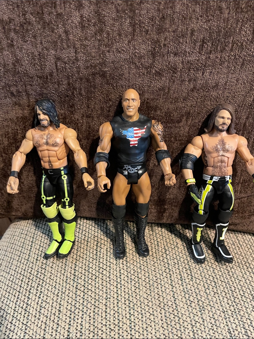 WWE lot of 3 7” action figures. Seth Rollins, The Rock & AJStyles.